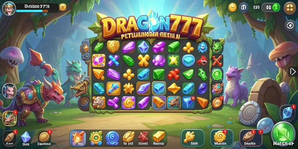 Screenshot DRAGON777 dengan gameplay Match-3 yang seru.