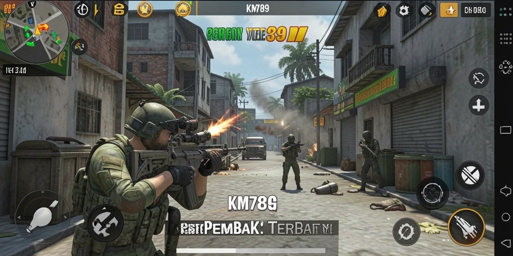 Tampilan gameplay KM789 dengan aksi tembak-menembak yang intens.