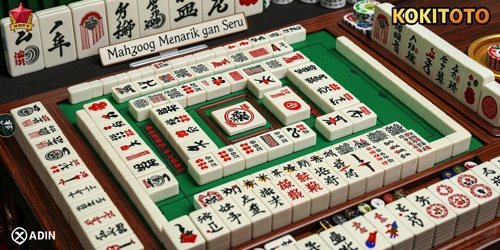 Screenshot gameplay KOKITOTO menampilkan ubin Mahjong yang penuh warna.