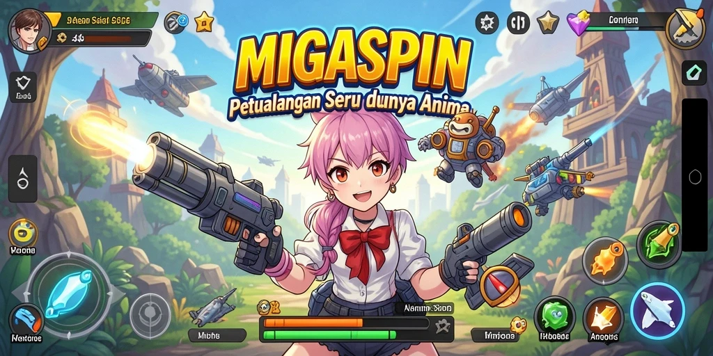 Tampilan gameplay MIGASPIN yang penuh aksi dan warna.
