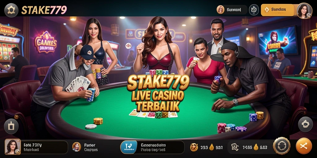 Screenshot gameplay STAKE779 yang menampilkan dealer dan pemain di Live Casino.