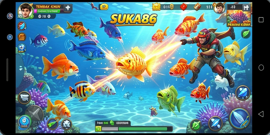 Gameplay Tembak Ikan yang seru dan penuh warna.